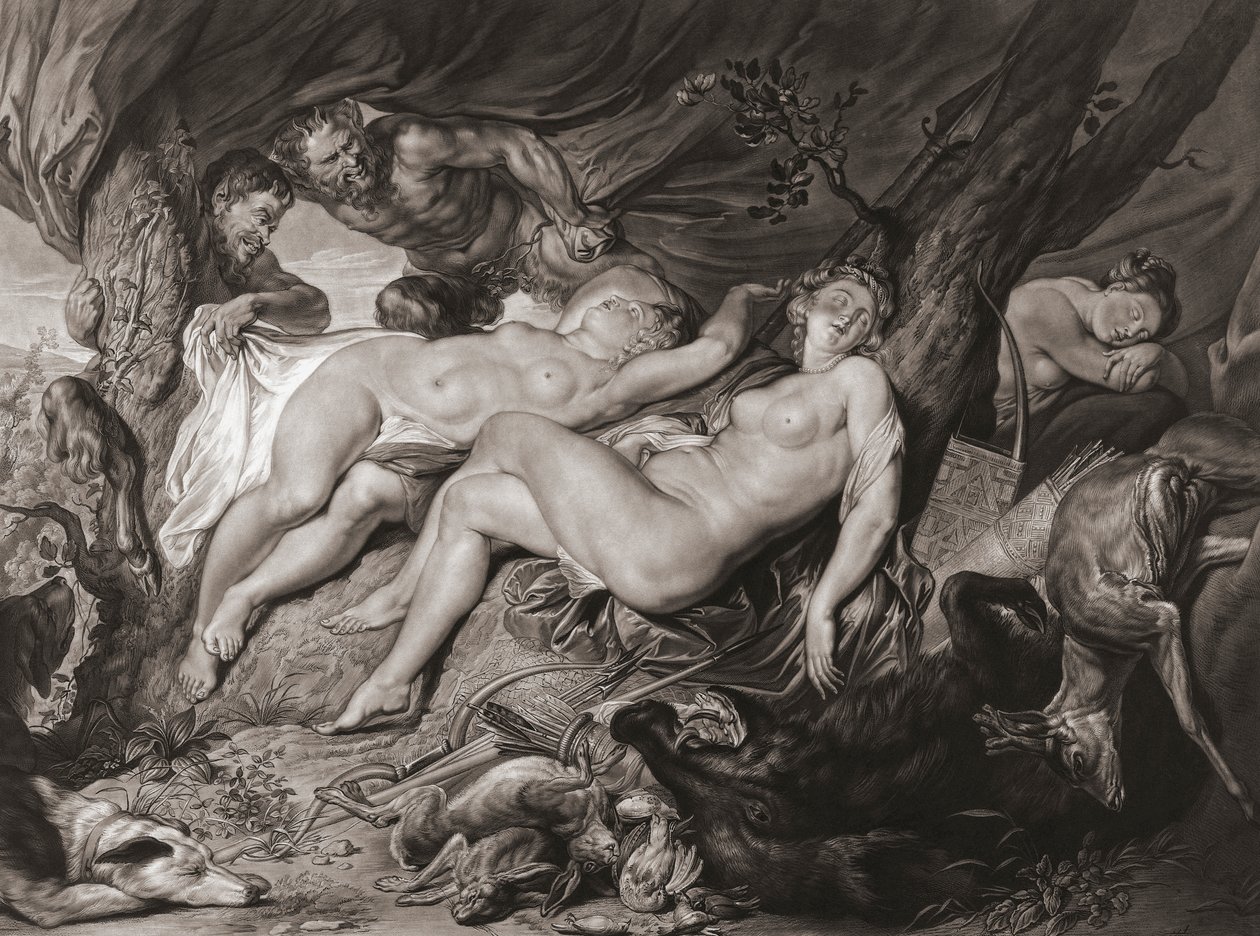 Schlafende Diana und ihre Nymphen von Satyrn beobachtet von Peter Paul (after) Rubens