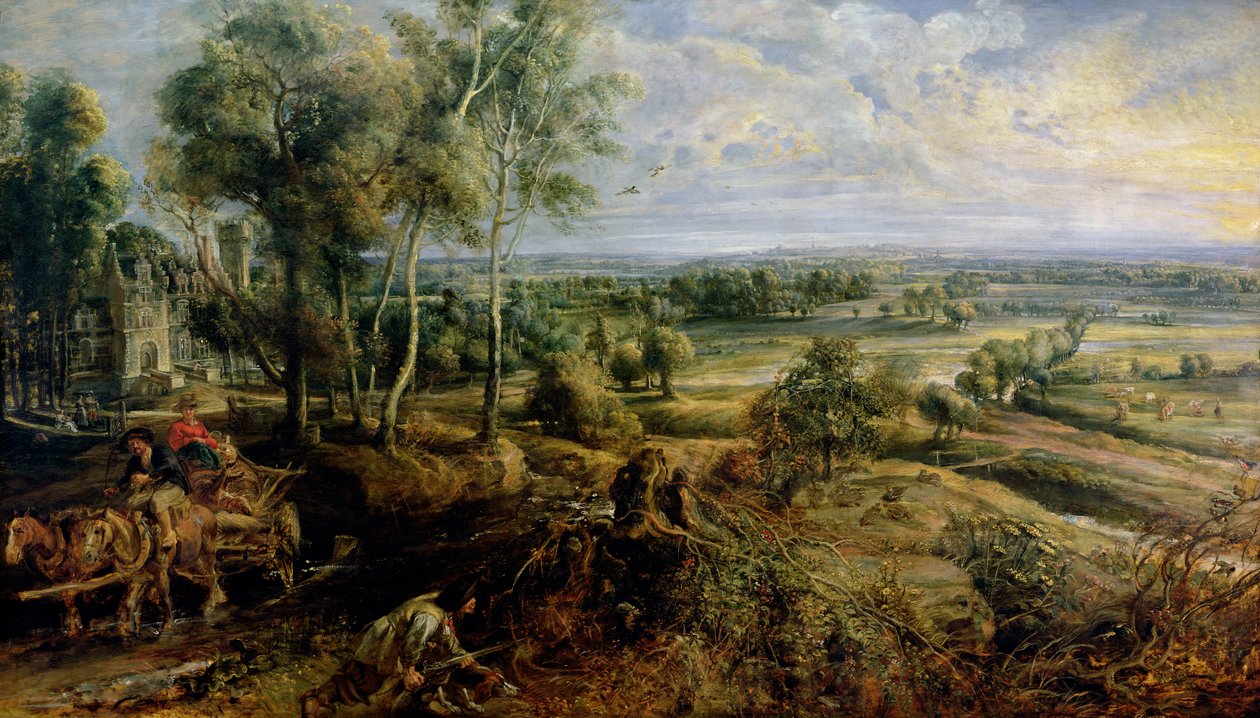 Eine Herbstlandschaft mit Blick auf Het Steen am frühen Morgen, ca. 1636 von Peter Paul Rubens