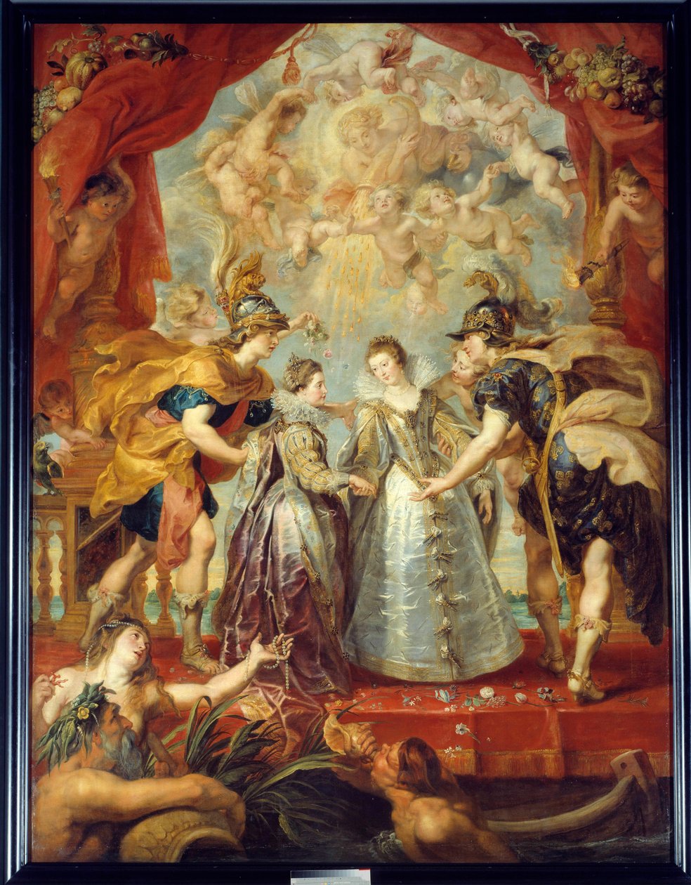 Austausch der beiden Prinzessinnen von Frankreich und Spanien auf dem Fluss Bidassoa in Hendaye, 9.11.1615 (allegorische Darstellung der Heirat zwischen Anne von Österreich und Ludwig XIII sowie Isabella von Frankreich und Philipp IV) von Peter Paul Rubens