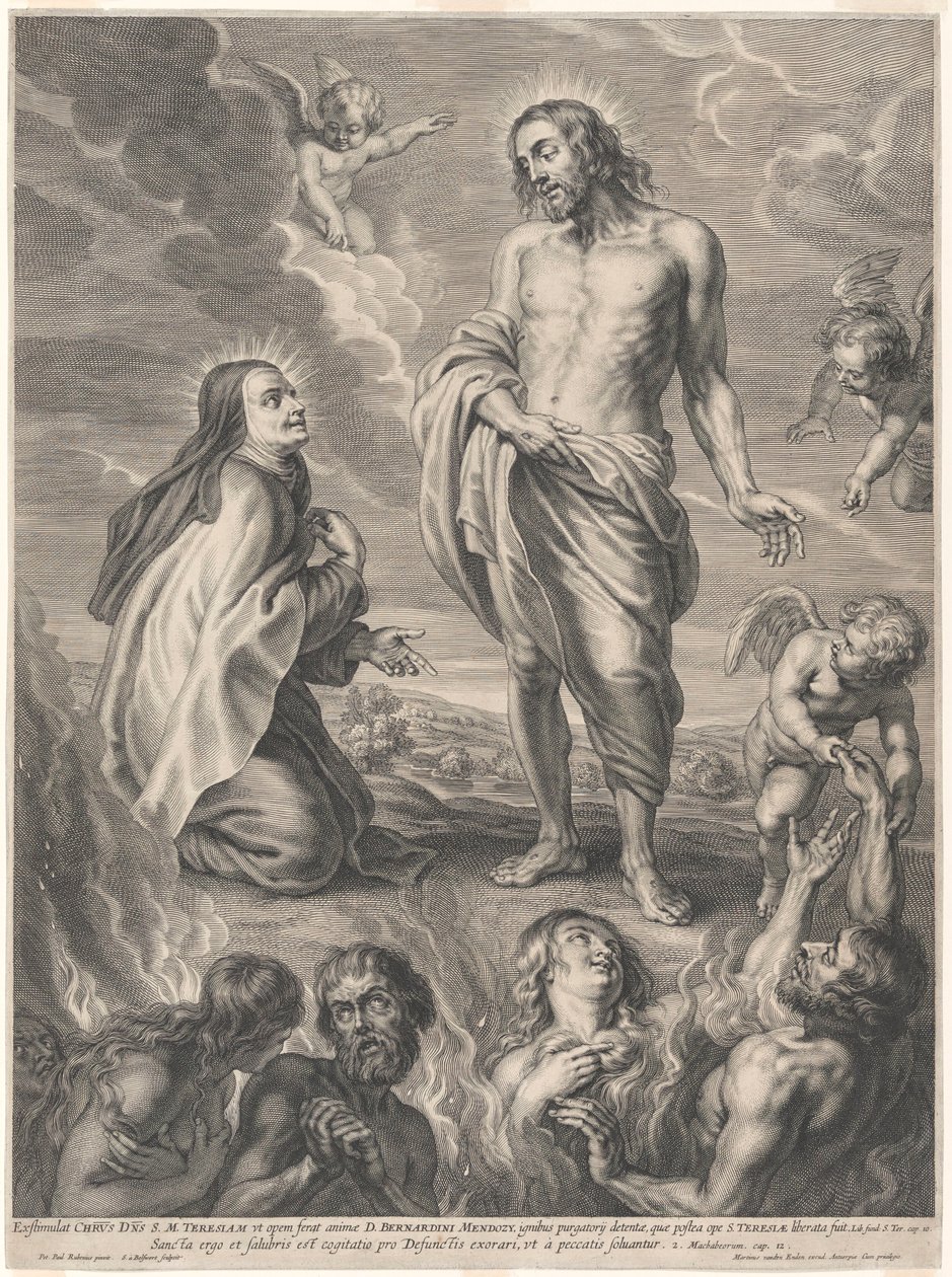 Die heilige Theresa von Ávila kniet vor Christus und bittet für die Seelen im Fegefeuer von Peter Paul Rubens
