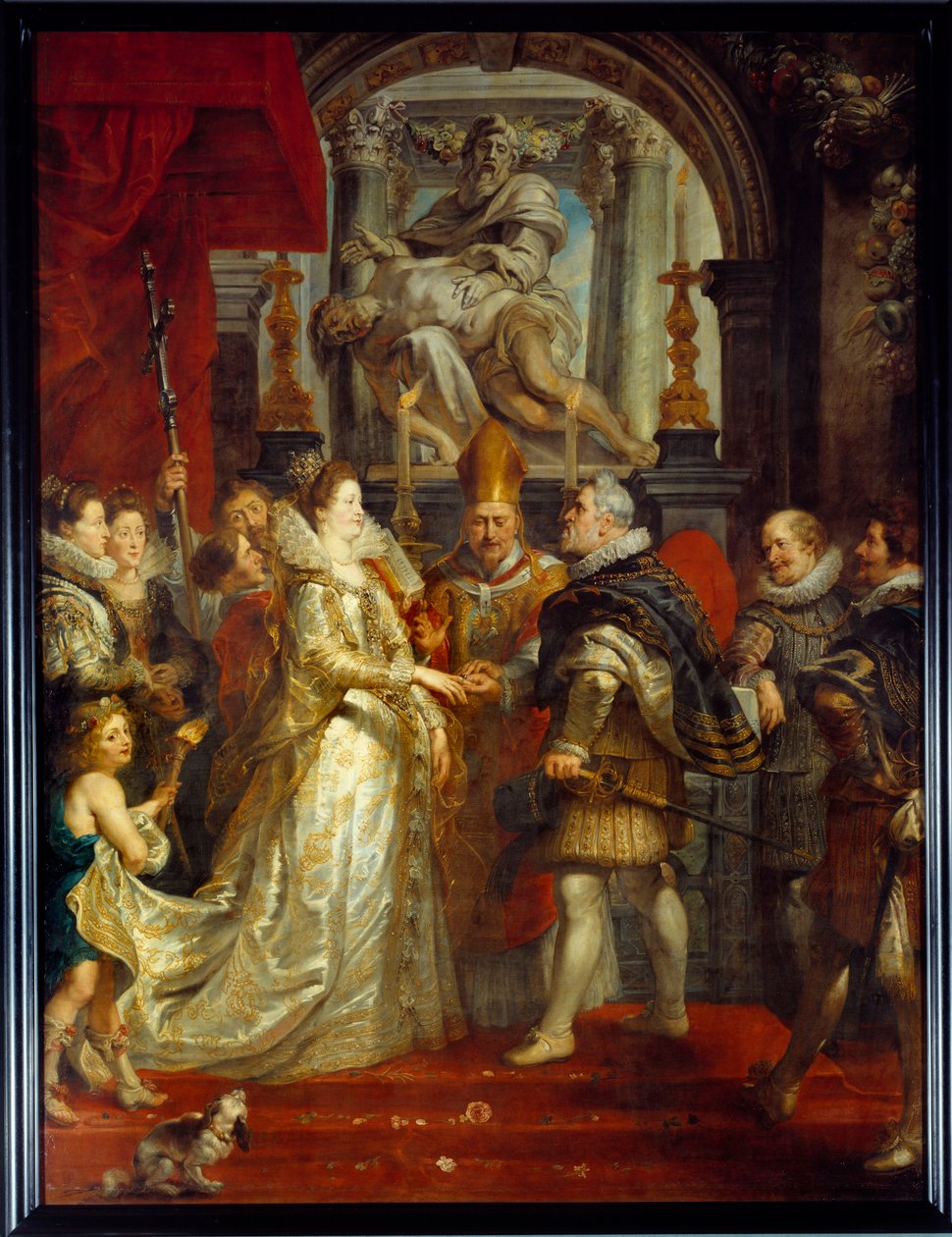 Die Stellvertreterhochzeit von Maria De Medici (Marie de Medicis) (1573-1642) und Heinrich IV. in Florenz am 5/10/1600. Gemälde von Pierre Paul Rubens (1577-1640). 17. Jahrhundert. Sun. 3,94x2,95 m von Peter Paul Rubens