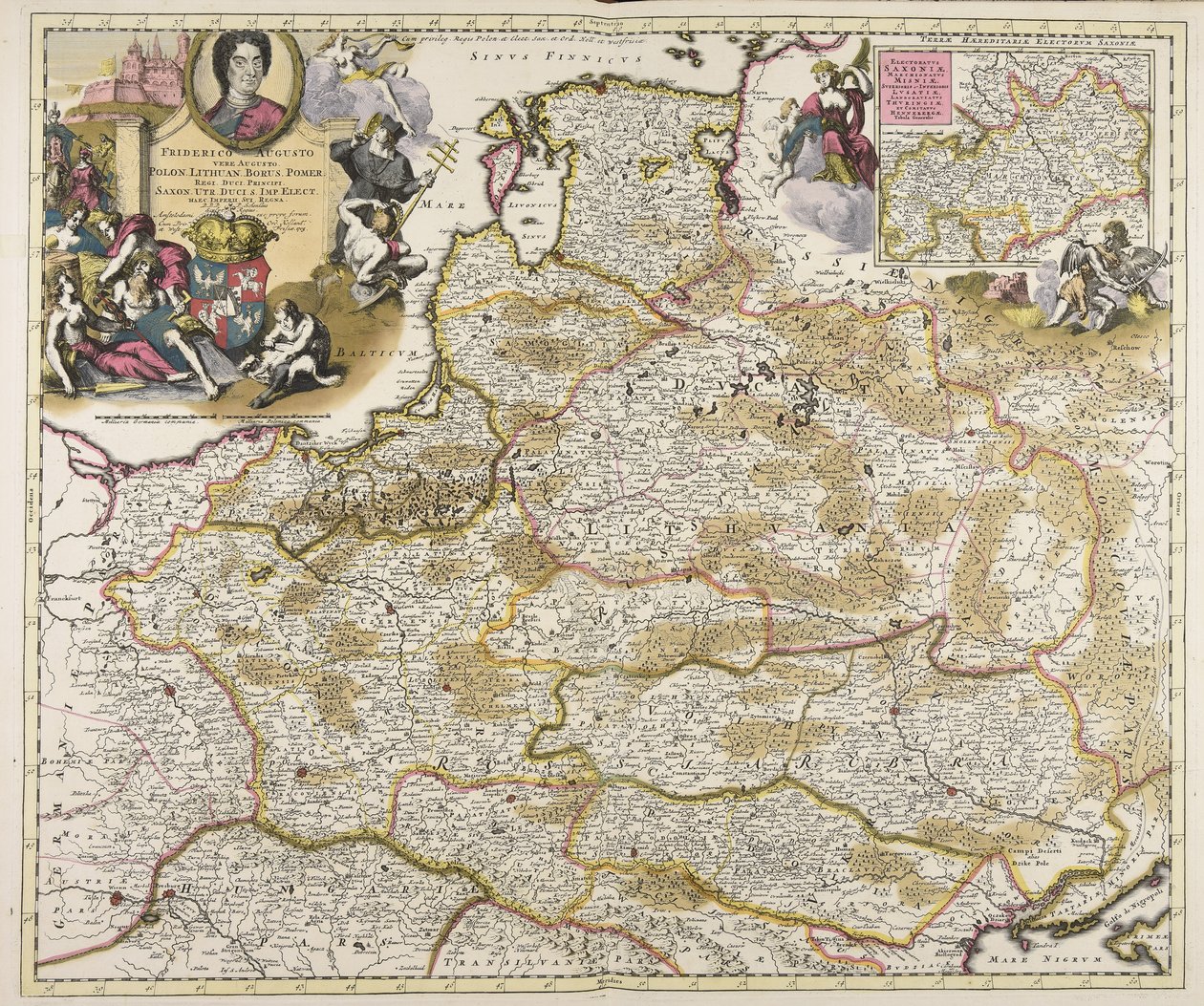 Friderico Augusto vere Augusto Polon. Lithuan. Borus. Pomer. regi duci principi Saxon. Utr. duci S. Imp. elect. haec imperii sui regna D.D.D. P. Schenkius sculpt. regius Amstelodami exc. prope forum von Peter Schenk the Elder