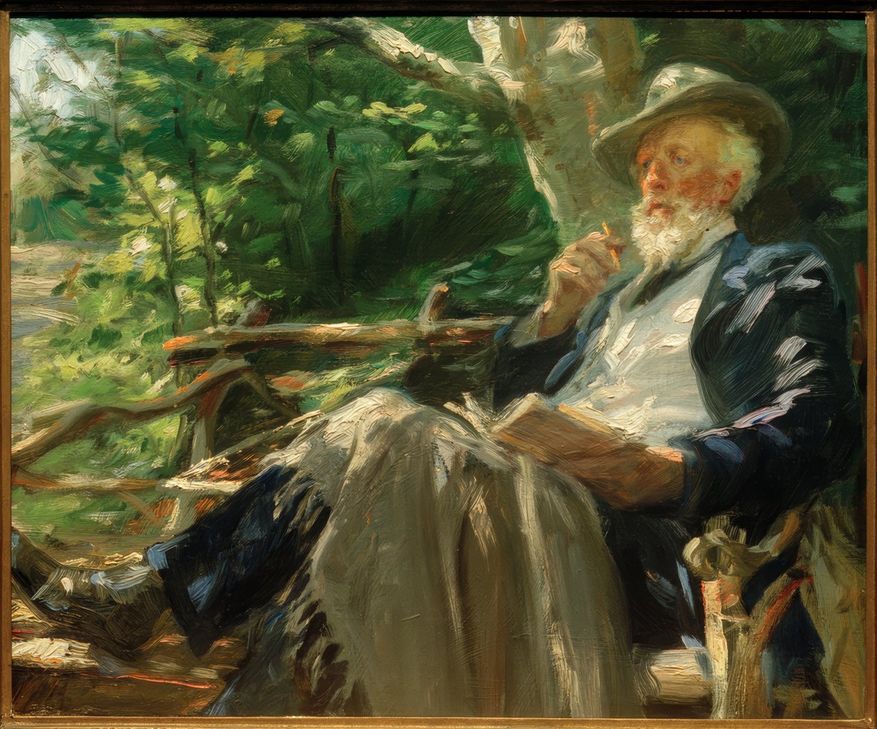 Porträt des Dichters Holger Drachmann im Skagener Forst von Peder Severin Krøyer