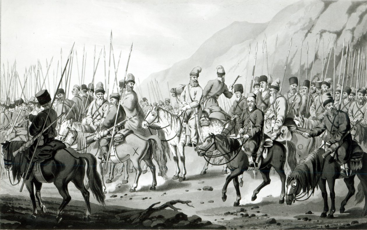 Verschiedene Stämme russischer Kosaken in Marschordnung, 1813 von Peter von Hess