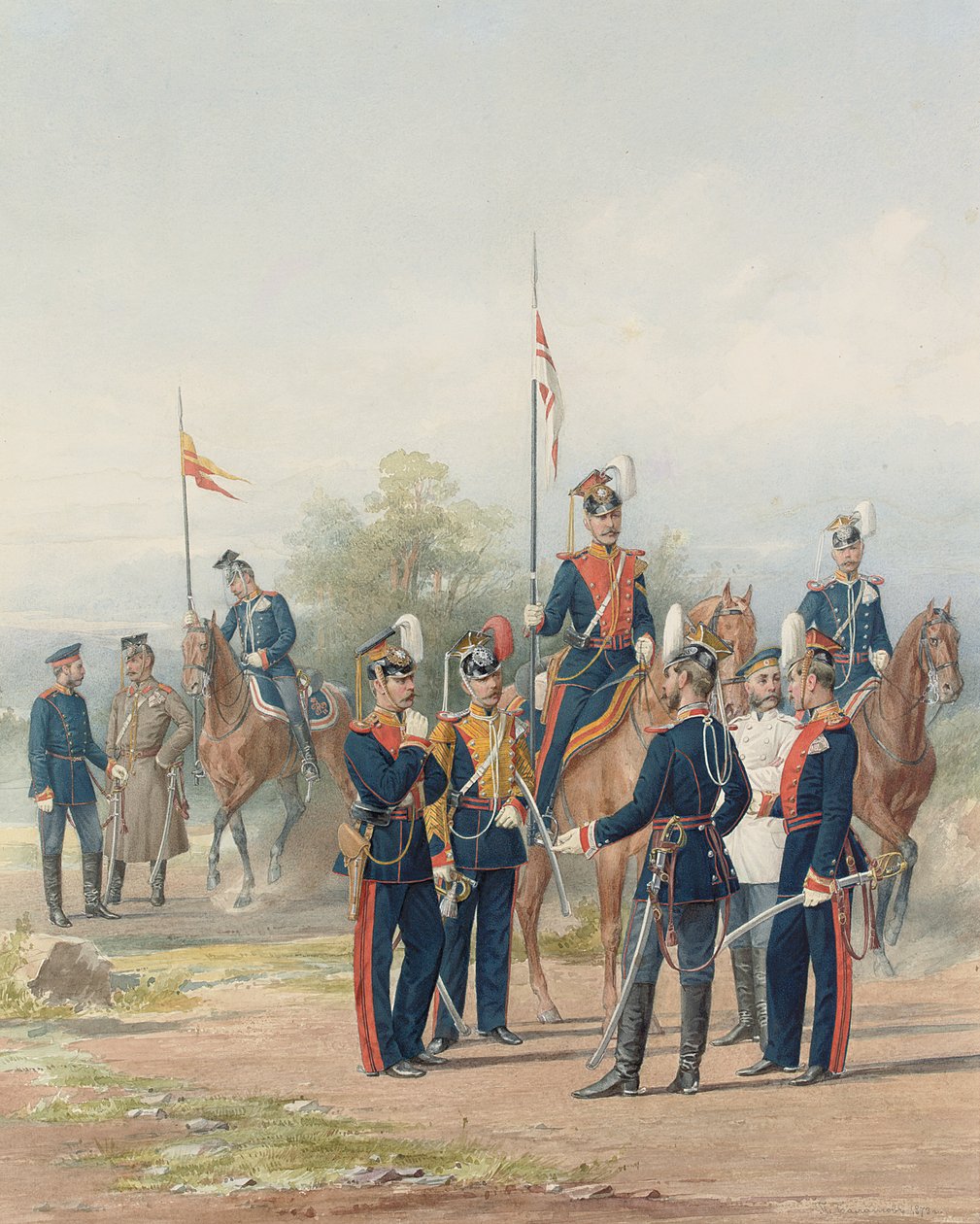 Eine Gruppe von Offizieren und Soldaten der Leibgarde-Lanzenregimenter Seiner und Ihrer Majestät von Petr Balashov