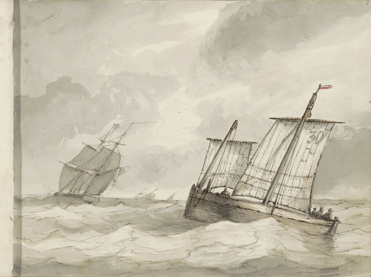 Segelschiffe auf stürmischer See von Petrus Johannes Schotel (circle of)