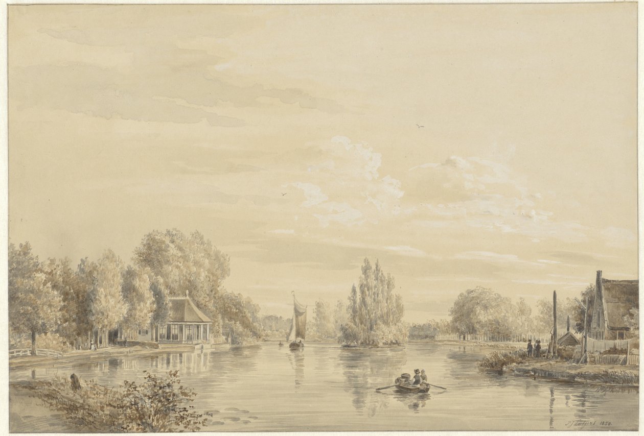 Ansicht der Vecht nach dem Hofstede Slotzigt von Petrus Josephus Lutgers