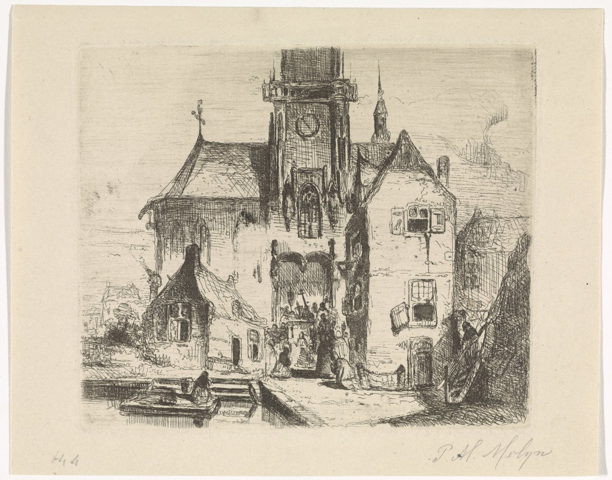 Prozession in der Türöffnung einer Kirche von Petrus Marius Molijn
