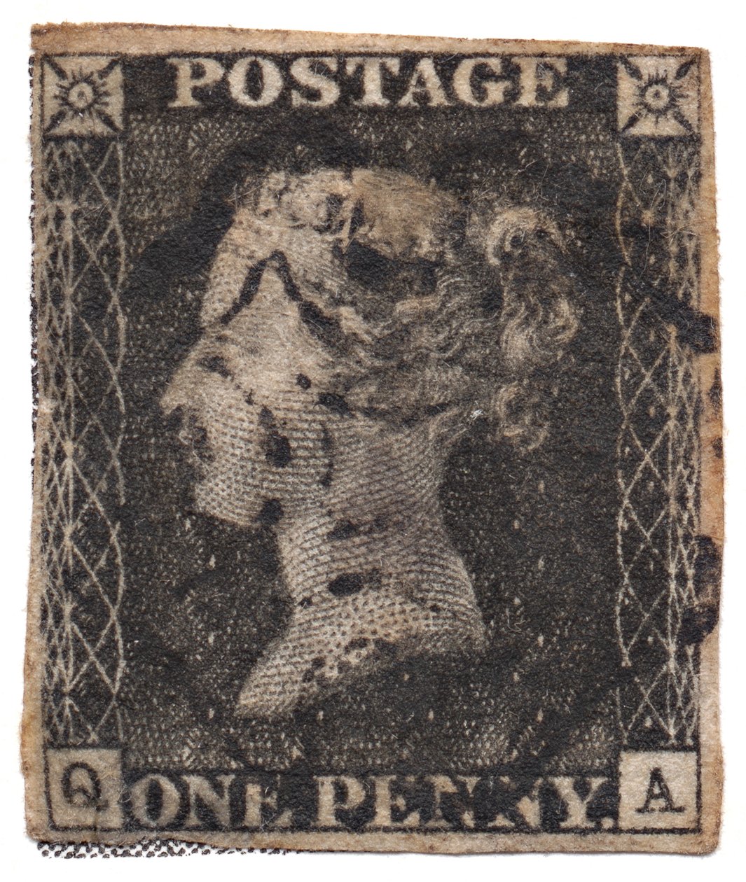 One Penny Black, die erste Briefmarke der Welt (ca. 1840) von Philately