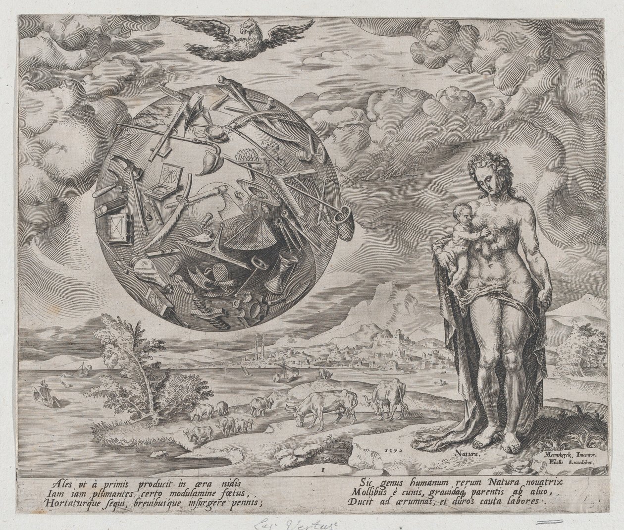 Der Mensch ist zur Arbeit geboren, aus Die Belohnung von Arbeit und Fleiß, Platte 1, 1572 von Philip Galle