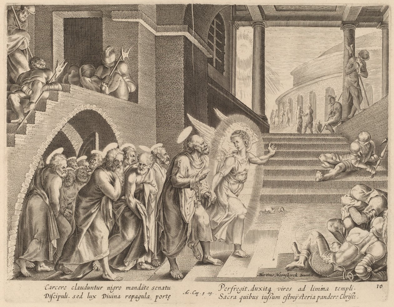 Die Apostel werden von einem Engel aus dem Gefängnis befreit von Philip Galle after Maerten van Heemskerck