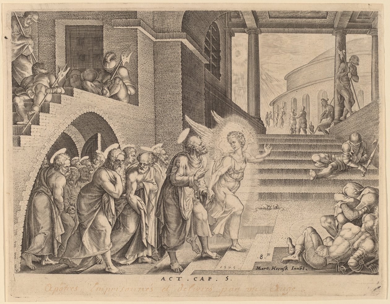 Die Apostel werden von einem Engel aus dem Gefängnis befreit von Philip Galle after Maerten van Heemskerck