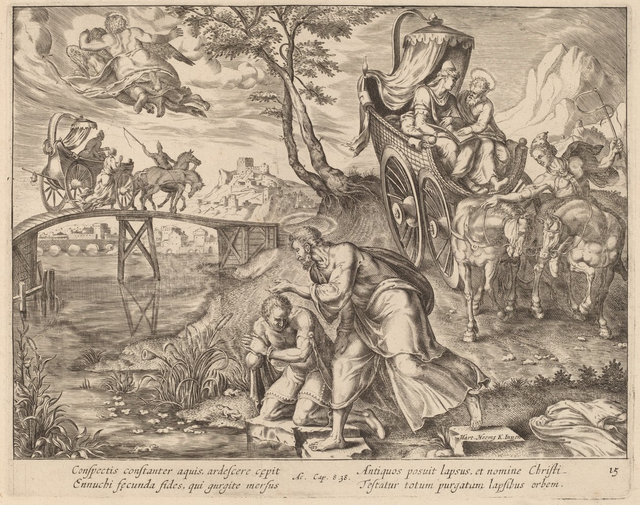 Die Taufe des Eunuchen durch den Heiligen Philippus von Philip Galle after Maerten van Heemskerck