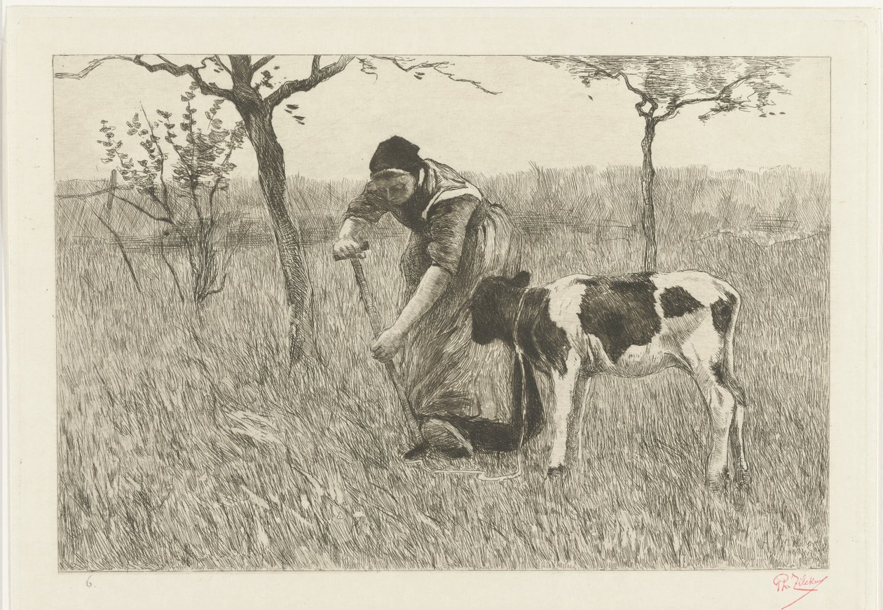 Bäuerin gräbt bei Kalb (Le veau) von Philip Zilcken (signed by artist)