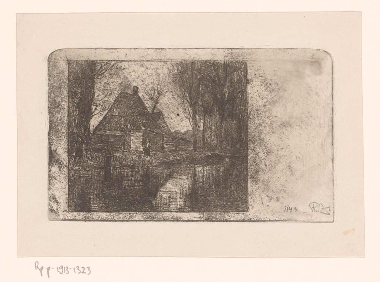 Holzhaus und Bäume an einem Graben von Philip Zilcken (signed by artist)