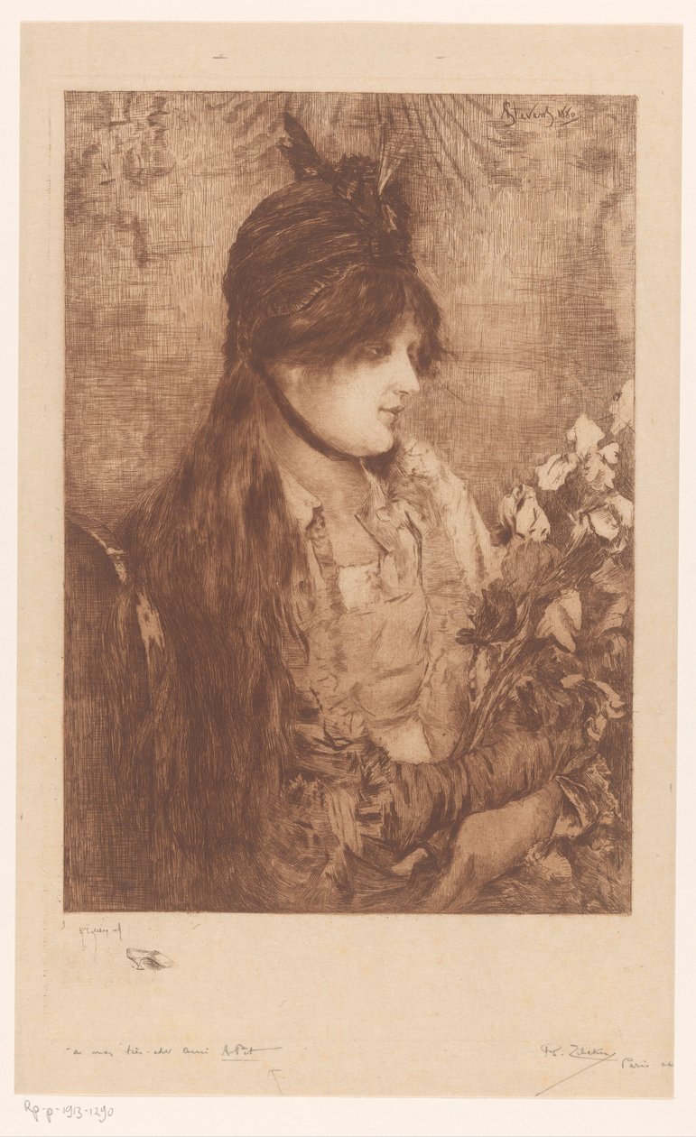 Frau mit Blumenstrauß von Philip Zilcken (signed by artist)