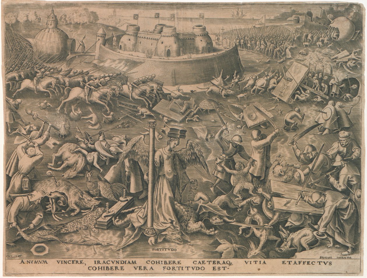 Fortitudo (Tapferkeit) aus Die Sieben Tugenden, 1559 von Philipp Galle