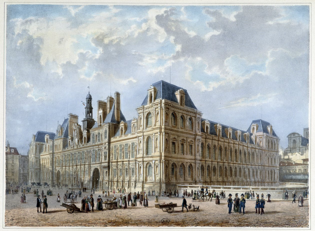 Das Rathaus - in „Promenade dans Paris et ses environs“, entworfen von Jacottet und Benoist, um 1840 von Philippe Benoist