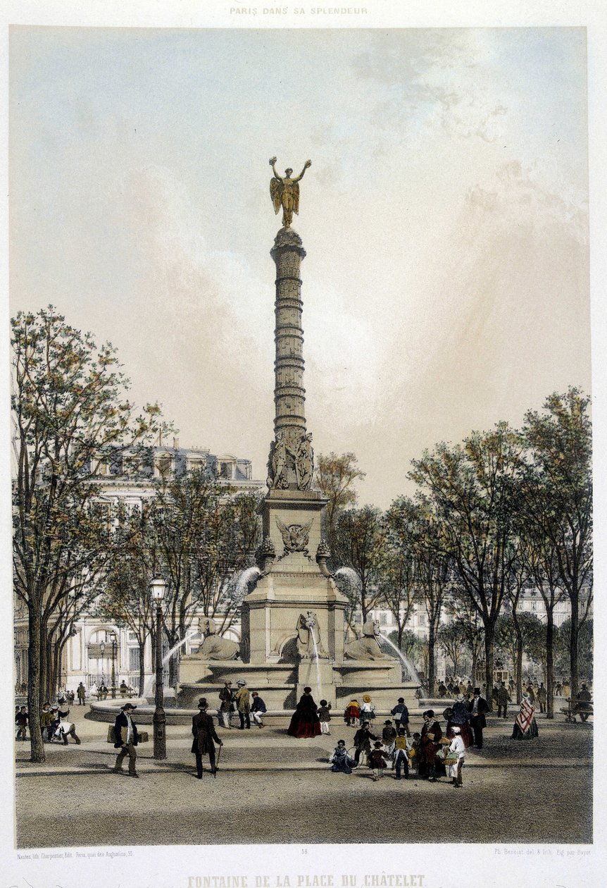 La fontaine du Chatelet - Lithographie von Benoist von Philippe Benoist