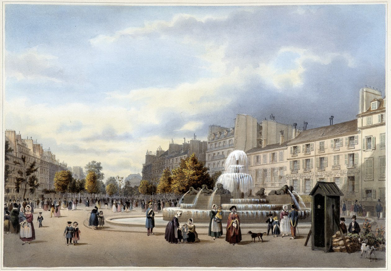 Der Schlossbrunnen (Brunnen des Bd St Martin) - in „Promenade dans Paris et ses environs“, von Jacottet und Benoist, Paris, um 1840 von Philippe Benoist