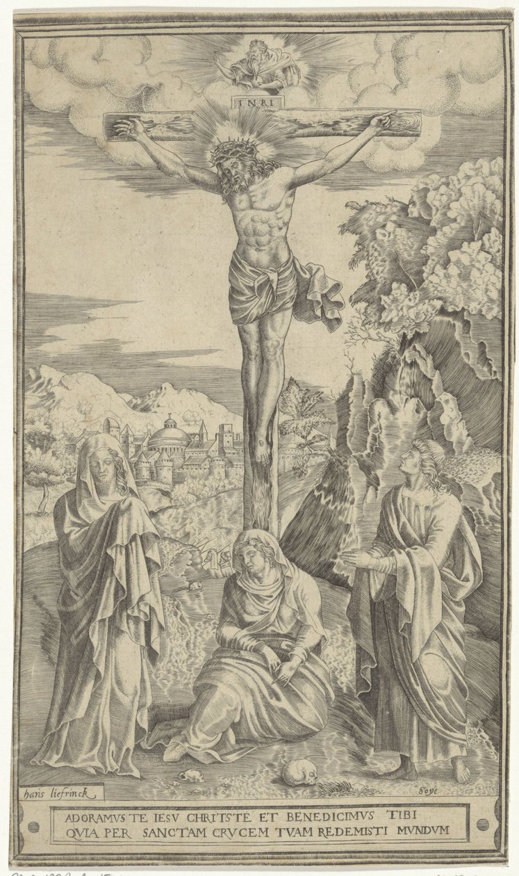 Christus am Kreuz flankiert von Maria und Johannes von Philippe de Soye
