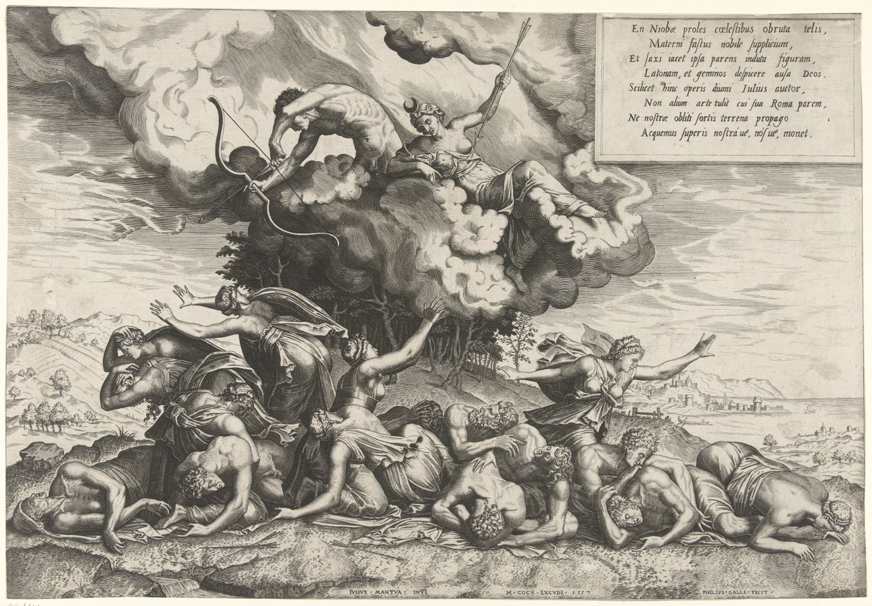 Apollo und Diana töten die Kinder der Niobe von Philips Galle
