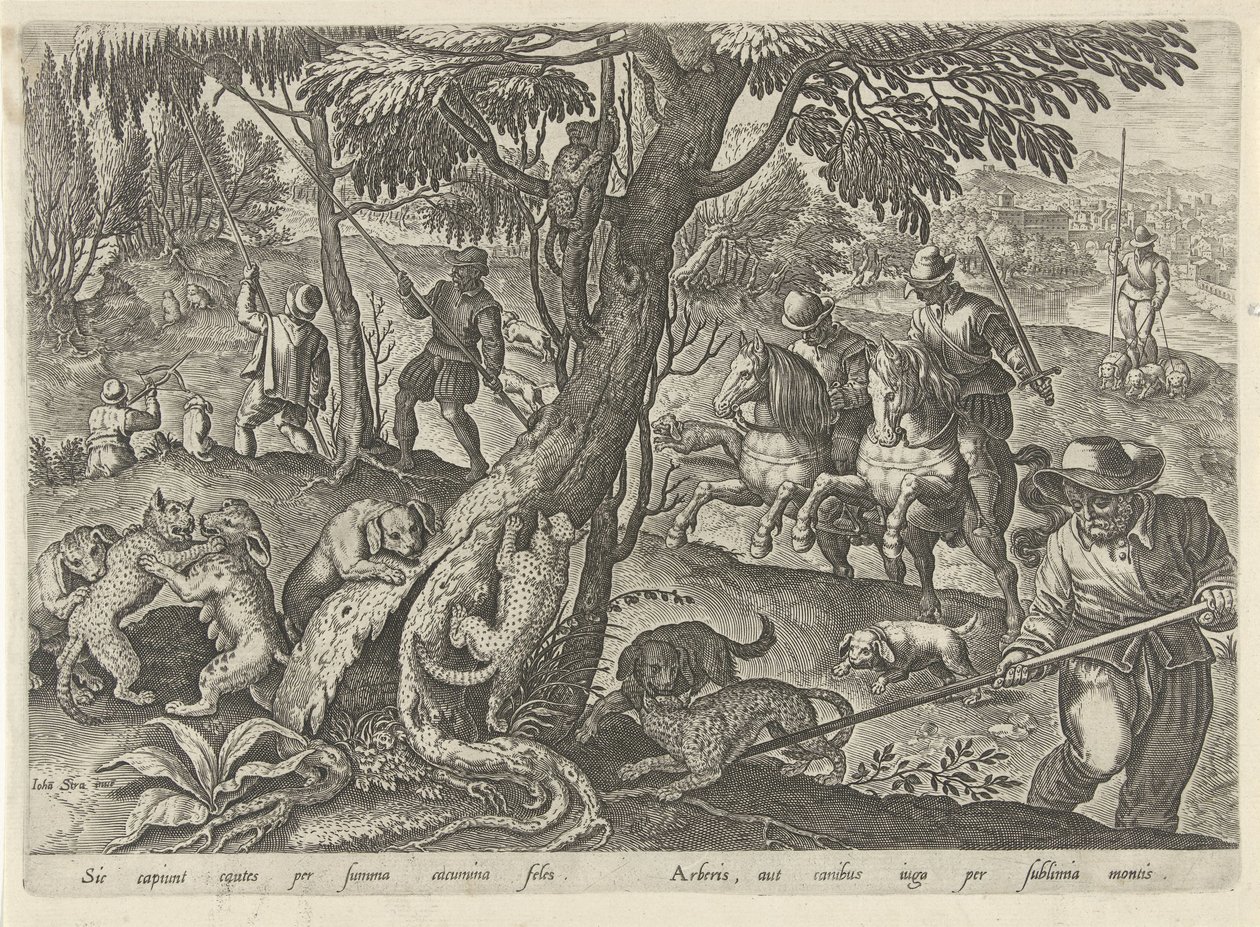 Jagd auf Wildkatzen
Jagdszenen (Serientitel)
In quibus omne genus venationis, aucupij, piscatusque (Serientitel) von Philips Galle