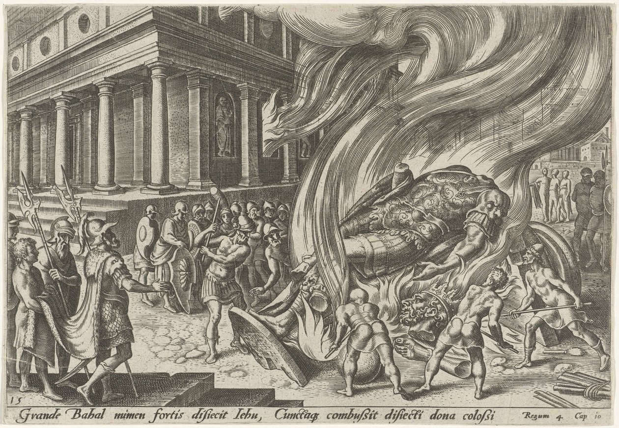 Jehu zerstört den Tempel und das Bild von Baal von Philips Galle