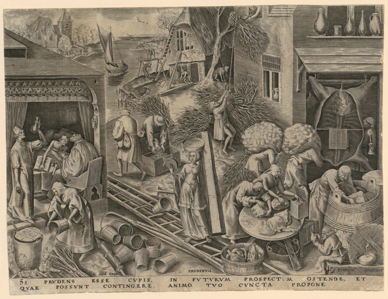 Klugheit (Prudentia), Blatt 5 der Folge "Die sieben Tugenden" von Philips Galle