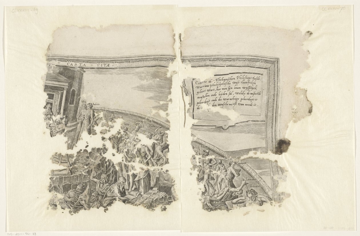 Rechteroberer Ecke eines Drucks der Szene von Cebes (Tabula Cebetis Carta Vitae) von Philips Galle