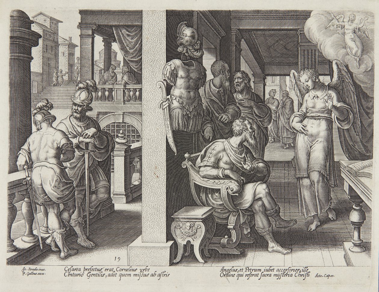 Der Engel sendet Cornelius zu St. Peter von Philips Galle