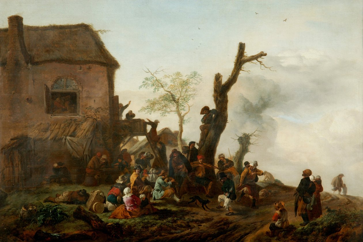 Fröhliche Gesellschaft vor einem Gasthaus von Philips Wouwermans or Wouwerman