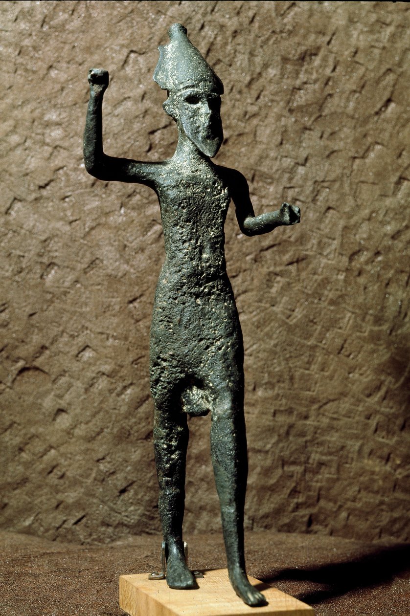 Phönizien: Figur eines Gottes aus Bronze. Fund im Meer bei Selinunte, Sizilien. 14.-13. Jahrhundert v. Chr. Palermo, Museo Archeologico Nazionale von Phoenician