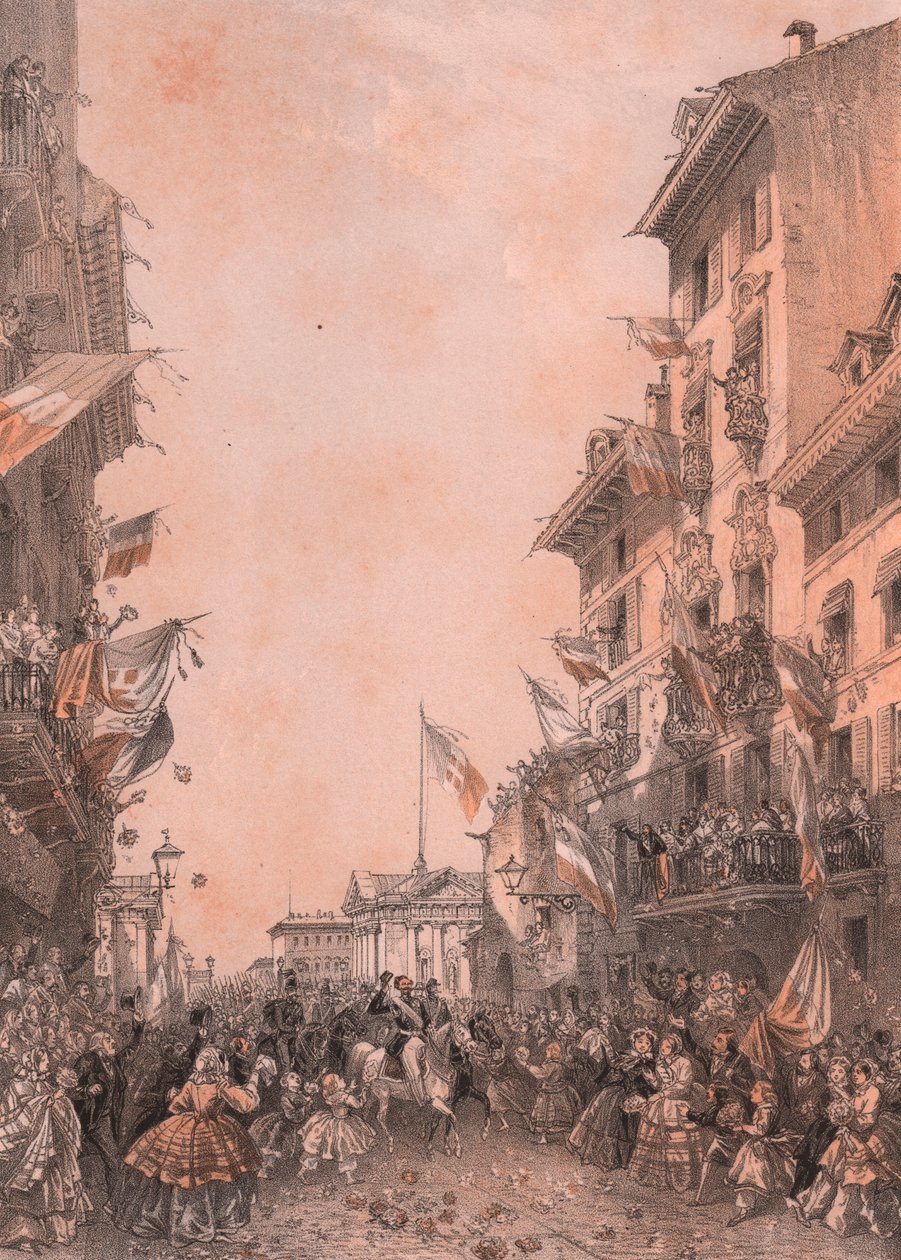 Einzug von König Vittorio Emanuele II. in Brescia, Lombardei von Blaise Nicolas Le Sueur