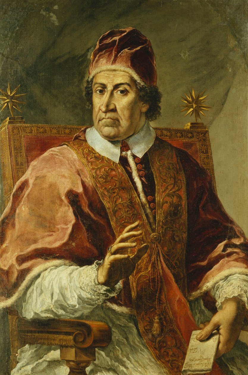 Porträt von Papst Clemens XI., Halbfigur, in päpstlichen Gewändern, einen Brief haltend von Pier Leone Ghezzi