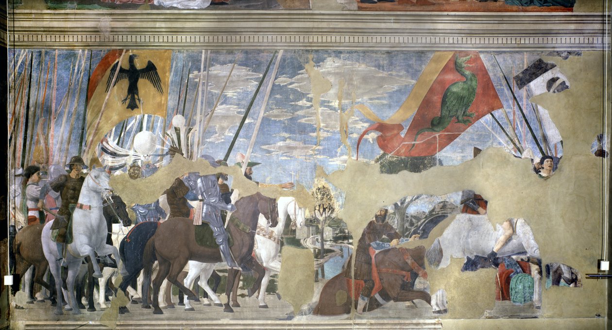 Die Schlacht an der Milvischen Brücke, 312 n. Chr., aus der Legende vom Wahren Kreuz, abgeschlossen 1464 von Piero della Francesca