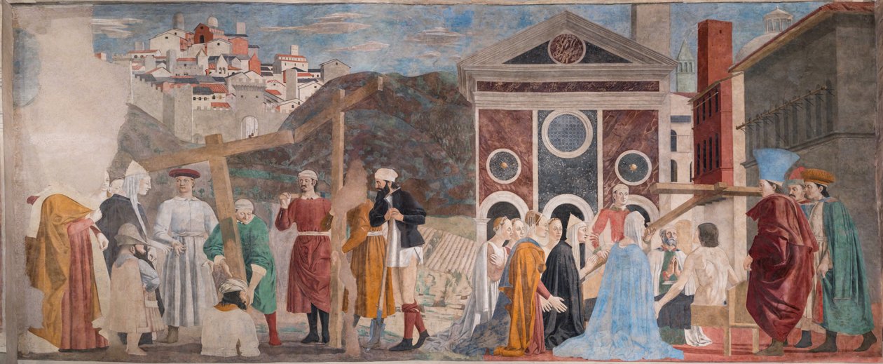 Auffindung der drei Kreuze und Überprüfung des Kreuzes, aus Die Geschichten des Wahren Kreuzes von Piero della Francesca