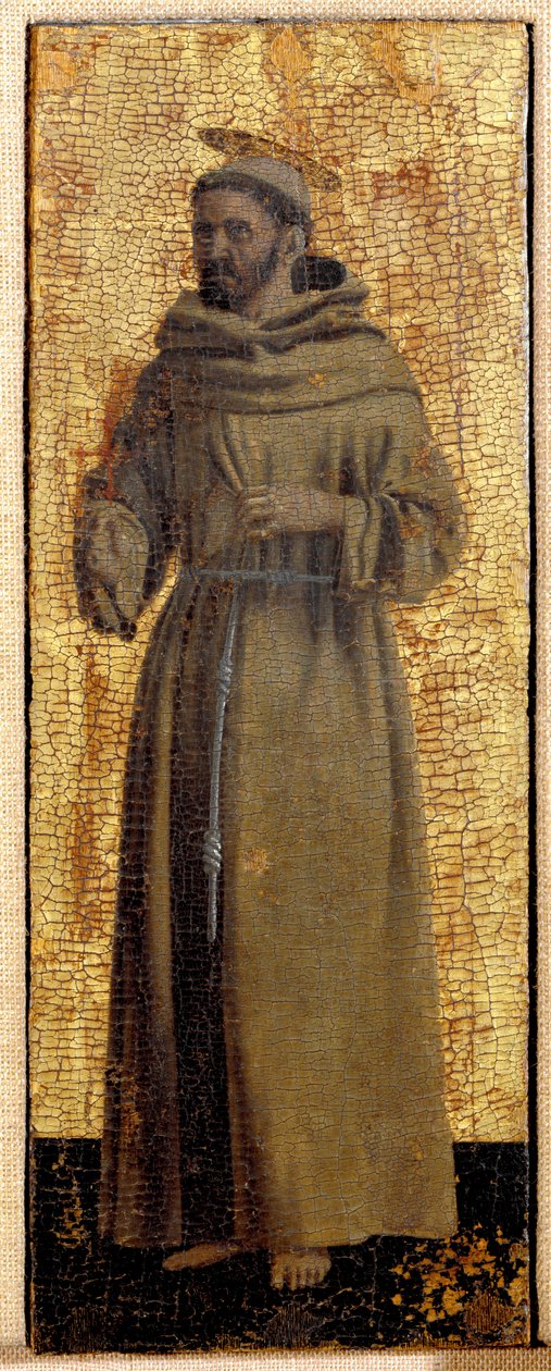 Polyptychon der Barmherzigkeit: die Jungfrau der Barmherzigkeit, umgeben von Heiligen. Detail, das den heiligen Franziskus von Assisi darstellt. Gemälde auf Holz von Piero della Francesca (1415/20-1492) 1445-1460 Sansepolcro, Pinacoteca Comunale von Piero della Francesca