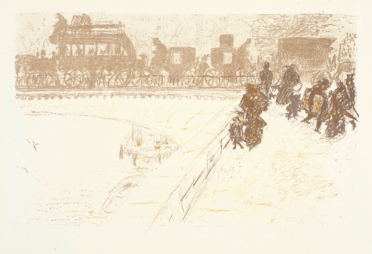 Die Brücke, Lithographie aus der Serie Einige Aspekte des Lebens in Paris von Pierre Bonnard