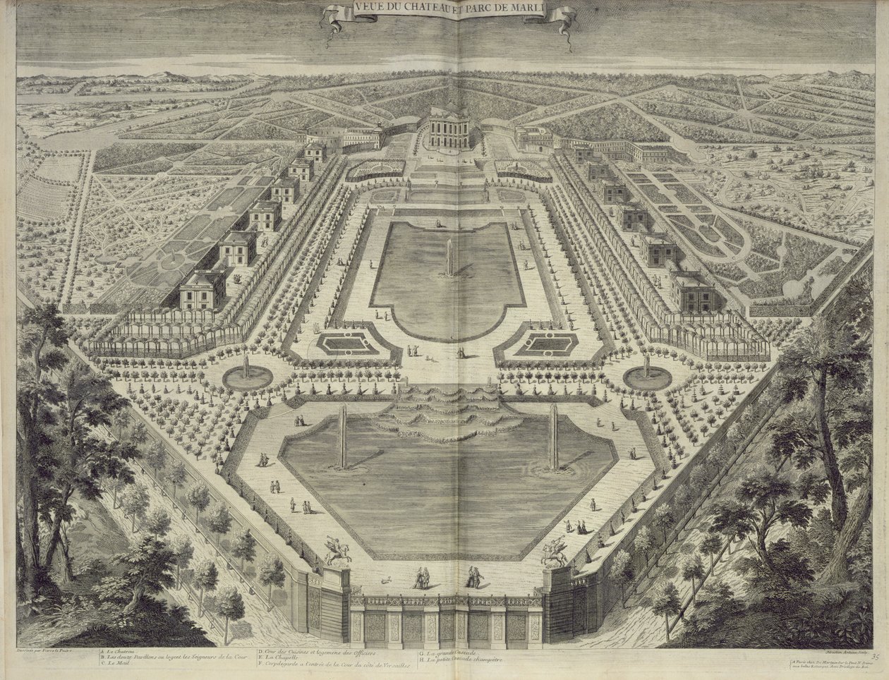 Ansicht des Schlosses und Parks von Marly, graviert von Sebastian Antoine (1687-1761), ca. 1715 von Pierre Lepautre