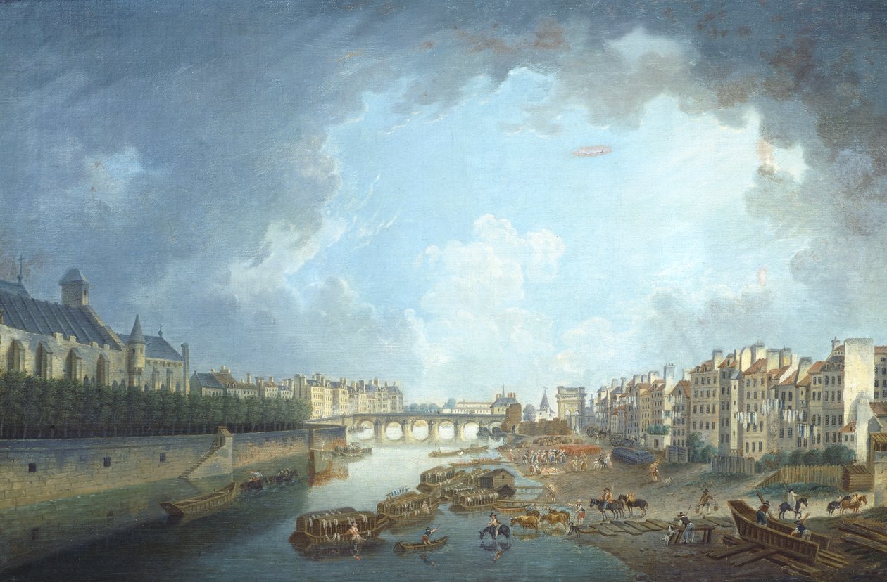 Das Erzbistum, Tournelle-Brücke und Port Saint-Bernard vom Rathaus in Paris aus gesehen, von Pierre Antoine Demachy von Pierre Antoine Demachy