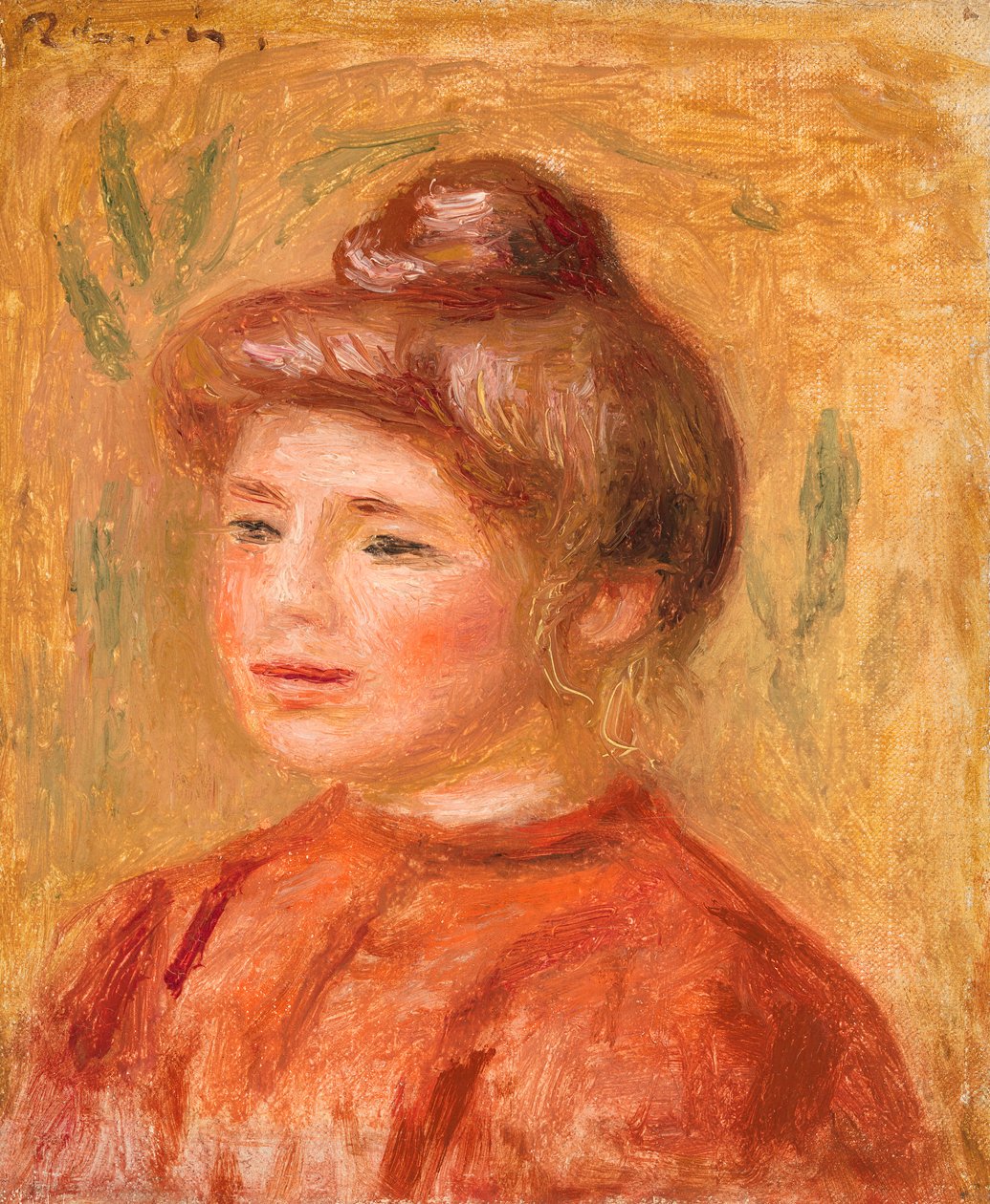 Büste einer Frau in Rot von Pierre-Auguste Renoir