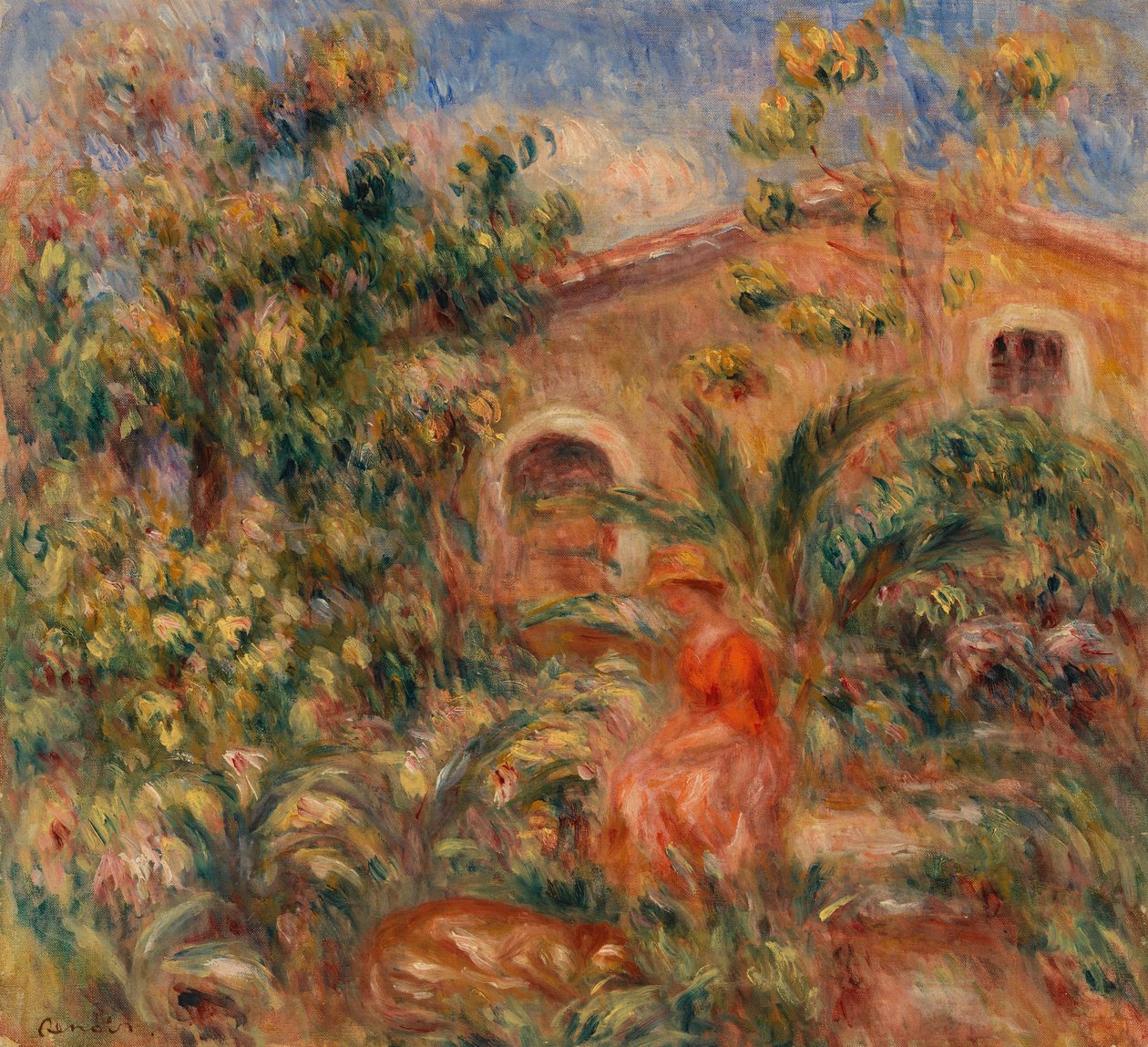 Landschaft mit Frau und Hund von Pierre-Auguste Renoir