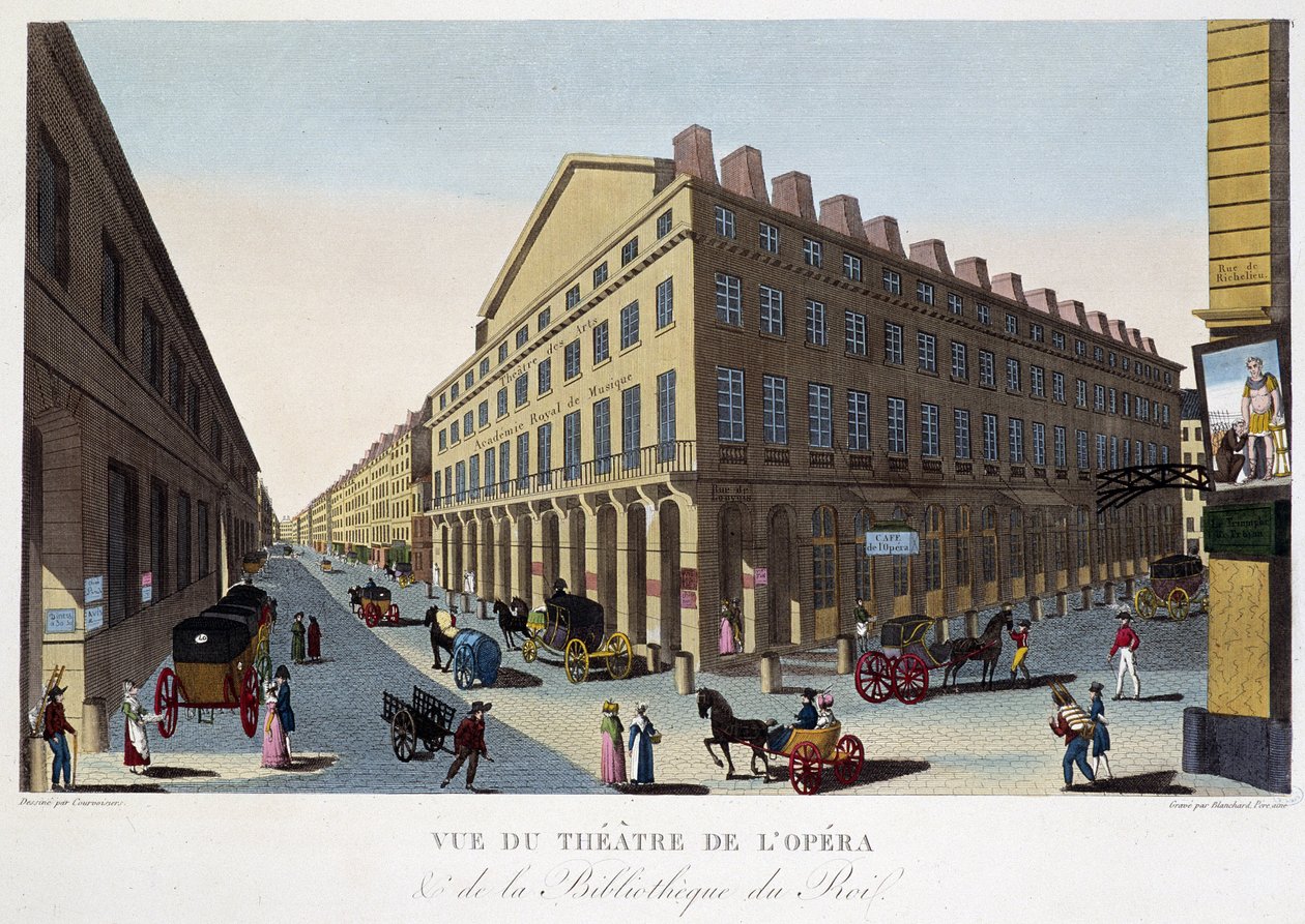 Ansicht des Theaters der Oper (Comédie Française) und der Bibliothek des Königs - in „Vues de Paris“ von Courvoisier von Pierre (after) Courvoisier