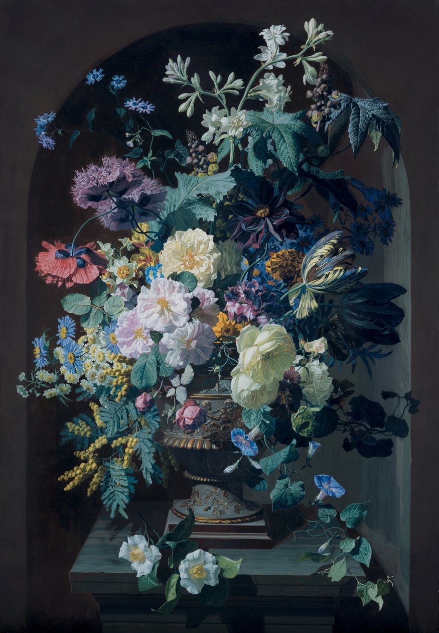 Blumenvase mit Mimosen und Blumenvase mit Traubenbündel (Paar) von Pierre Adrien Chabal Dussurgey
