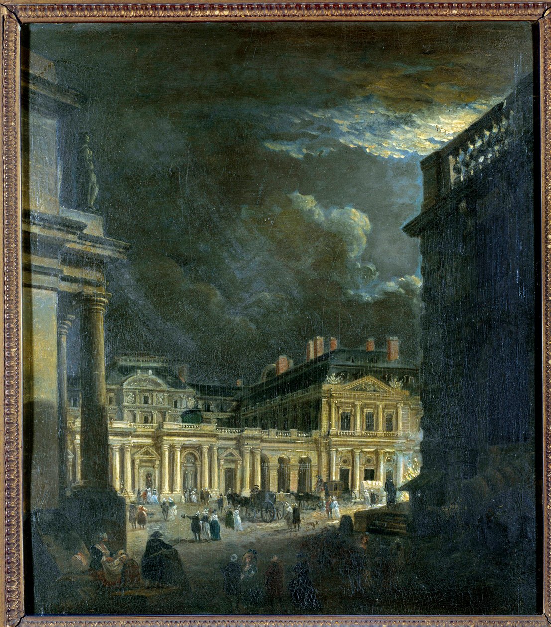 Der Place du Palais Royal in Paris bei Mondschein (Gemälde von Pierre Demachy, 18. Jahrhundert) von Pierre Antoine Demachy