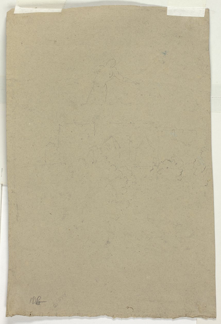 Skizze von Baumwipfeln und Figur von Pierre Antoine Mongin