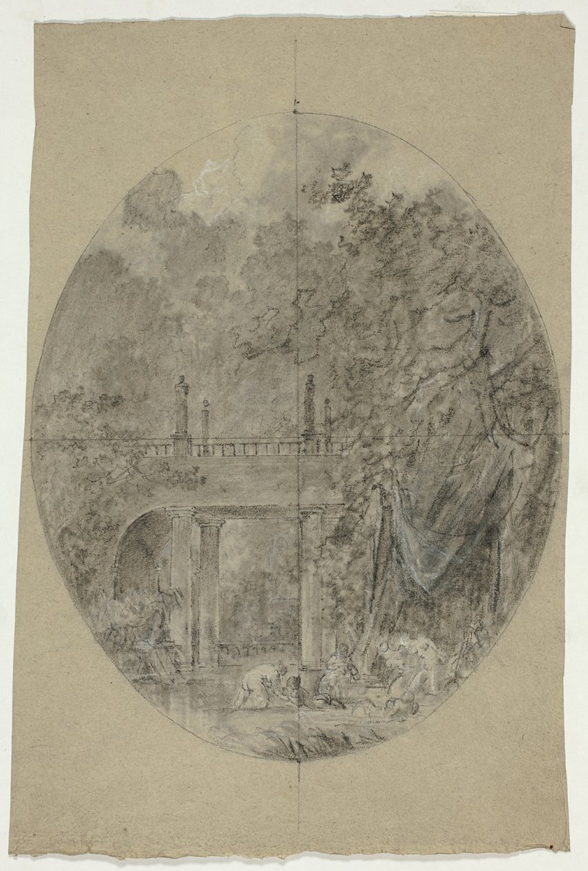 Blick auf den Park von Versailles: Frauen baden unter einer Brücke von Pierre Antoine Mongin