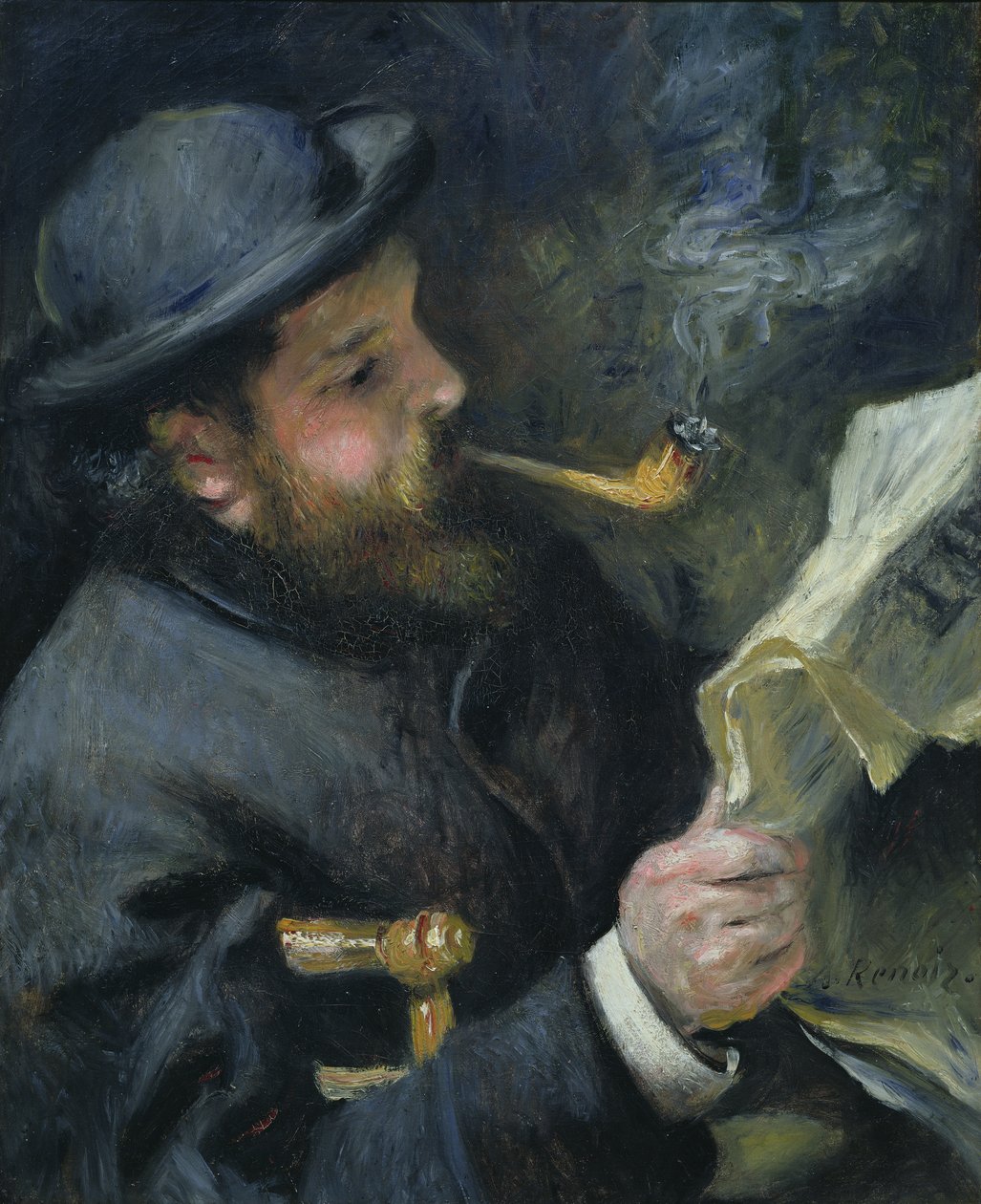 Claude Monet (1840-1926) liest eine Zeitung, 1872 von Pierre Auguste Renoir
