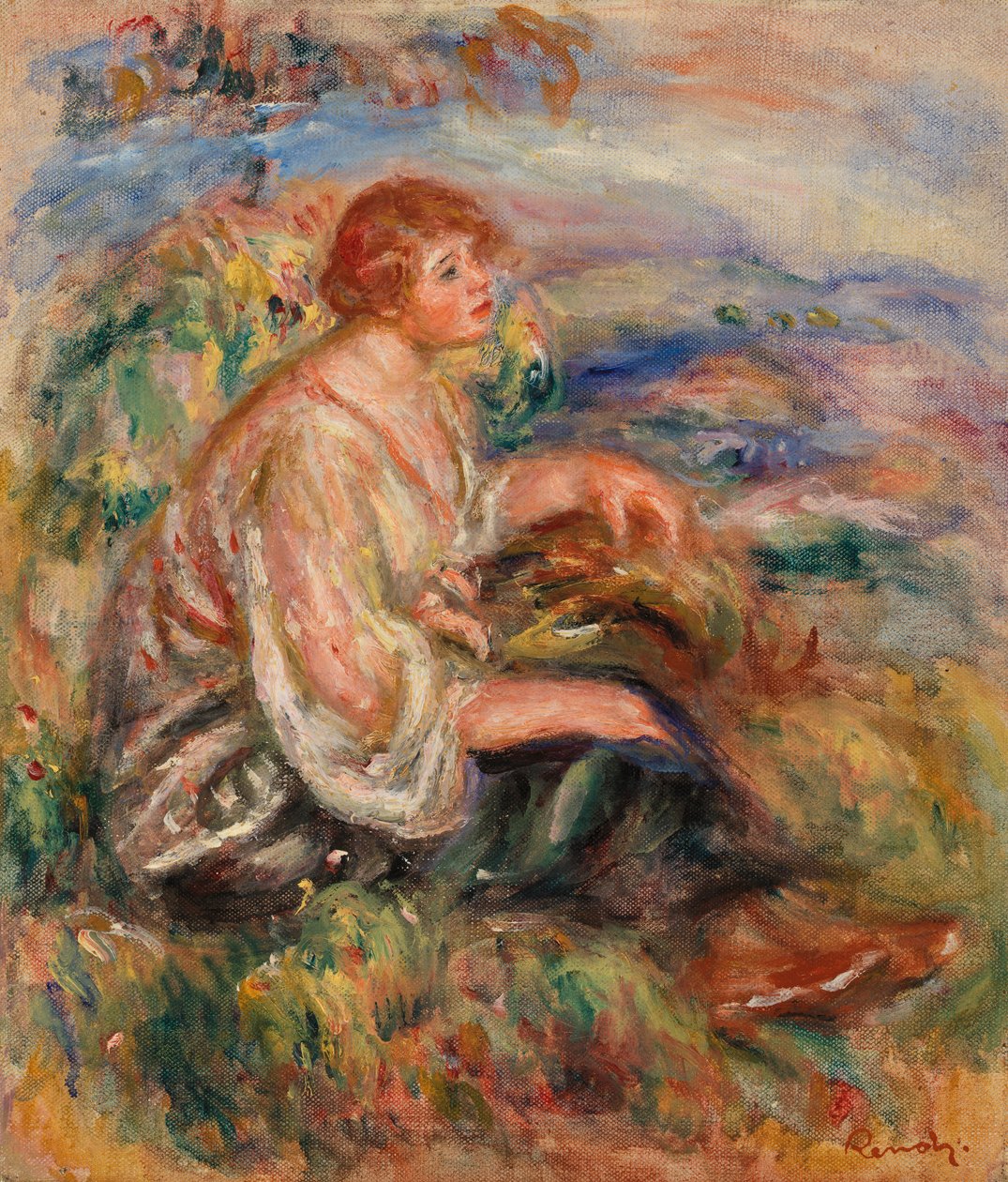 Frau in Tüllbluse und schwarzem Rock von Pierre Auguste Renoir